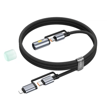Кабель Hoco All-in-one charging data cable c / iP to C / LED light U138 |1.2m, PD27/60W| черный
