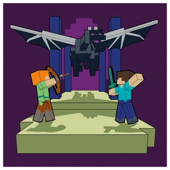 Набор для творчества Santi Картина по номерам Minecraft "Майнкрафт - Стив и Алекс бой с драконом" 25х25 см набор акриловых красок + 2 кисти (955471)