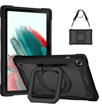 Противоударный чехол с поворотной 360 подставкой и ремешком на Samsung Galaxy Tab A8 10.5" SM-X200 SM-X205 Черный