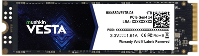 SSD диск Mushkin Vesta 1TB M.2 2280 PCI Express 4.0 x4 NVMe 1.4 3D NAND TLC (846651037510)