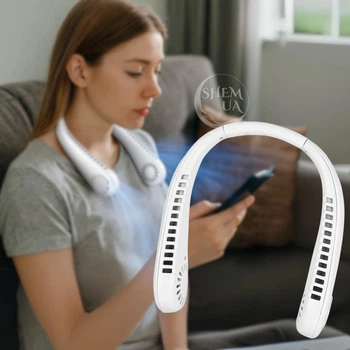 Вентилятор на шею аккумуляторный беслопастный Neck Fan, беспроводной персональный шейный вентилятор-охладитель с 3 режимами скоростей и USB зарядкой, портативный мини-вентилятор для охлаждения летом Белый NFX-5-White