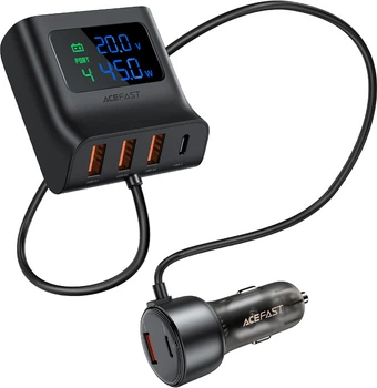Автомобільний зарядний пристрій Acefast B11 138W Car Charger Splitter with Digital Display Black (6974316282488)