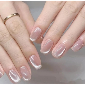 Накладные ногти для рук Nail Cat Eyes, кошачий глаз нюдовые, квадрат, короткие, 24 шт