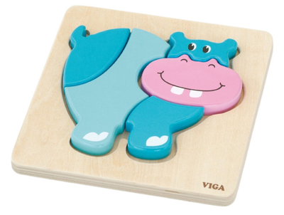 Drewniany mini puzzle Viga na podkładce Hipopotam 59932 (6934510599324)