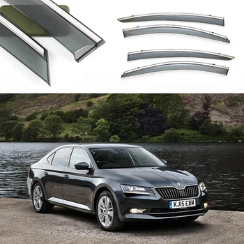 Дефлектори вікон Skoda SuperB III Седан 2015- скотч "FLY" (Нержавіюча смуга 3D)