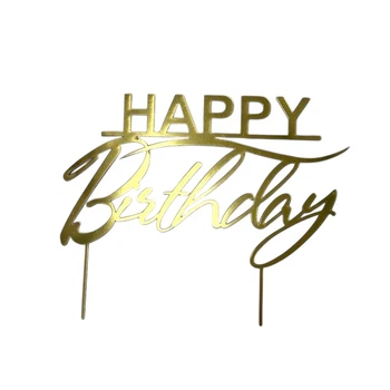 Зеркальный топпер Happy Birthday на двух ножках (ЗОЛОТО) Slado