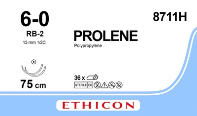 Пролен Johnson & Johnson LLC синий 75 см M0.7 USP6/0 две иглы RB-2 Тип колючая Taper Point 13 мм 1/2 круга (8711H) (30705031019564)