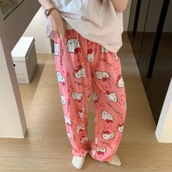Легкі піжамні штани з принтом Hello Kitty, коралові, тонкі, літні, M (10575)