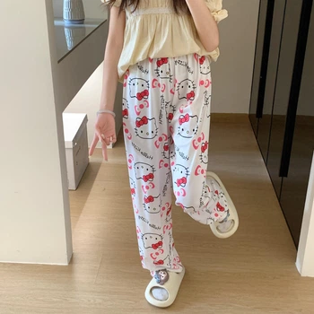 Легкие пижамные штаны с принтом Hello Kitty, белые, тонкие, летние, M (10574)