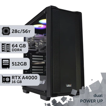 Двухпроцессорная рабочая станция PowerUp #210 Xeon E5 2680 v4 x2 / 64 GB / HDD 2 TB / SSD 512GB / NVIDIA Quadro RTX A4000 16GB специализированная многопроцессорная вычислительная для разработки