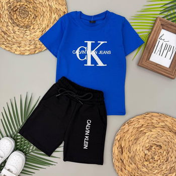 Детский костюм Calvin Klein на мальчика (футболка+шорты) 146-152 см синий с черным