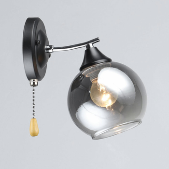 Светильник настенный Бра Light House SRS-20129/1W BK+CH черный + хром, плафон прозрачно-черный