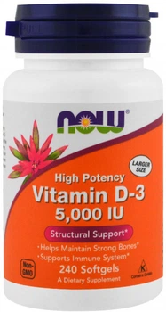 Вітамін D-3, Vitamin D-3, Now Foods, високоефективний, 125 мкг (5000 МО), 240 гелевих капсул