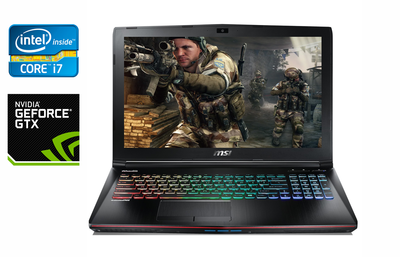 Игровой ноутбук Б-класс MSI GE62VR 6RF / 15.6" (1920x1080) IPS / Intel Core i7-6700HQ (4 (8) ядра по 2.6 - 3.5 GHz) / 16 GB DDR4 / 512 GB SSD / nVidia GeForce GTX 1060, 3 GB GDDR5, 192-bit / WebCam / HDMI б/у