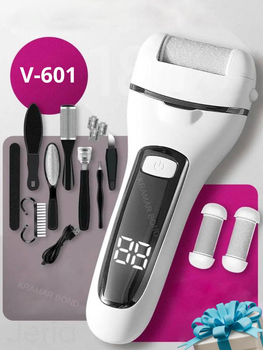 Электрическая пемза Callus Remover V-601 для ног и пят Аккумуляторная роликовая пилка с набором по уходу за ножками Белый 519668619