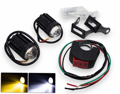 Светодиодные двухцветные противотуманная фары Moto LED Mini с кнопкой для мотоцикла скутера 60W Белый Жёлтый (05648)