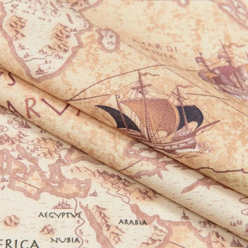Декоративная ткань Карта мира бежевая (172г/м.кв280см пог.м) 176466