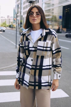 Тепла картата сорочка з турецького флісу бежевий XXL-3XL