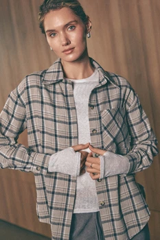 Сорочка в клітину L-XL. Бежевий