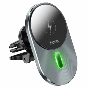 Держатель для телефона автодержатель с беспроводной зарядкой HOCO CA91 Magic magnetic wireless fast charging car holder Grey (6931474753465)