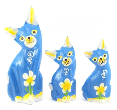 Статуэтка Кошки 3 шт дерево(15х5х3 см 12х4,5х2,5 см 10,5х4,5х2,5 см) синие 29377