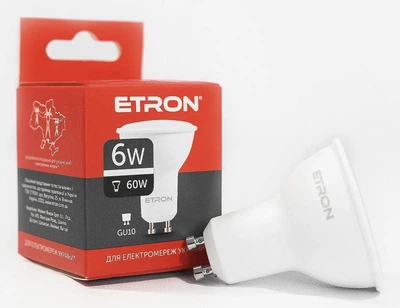 Світлодіодна LED лампа ETRON 6W MR16 4200K 220V GU10 денне світло 1-ELP-068