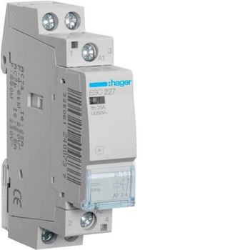 Модульный контактор 230V Hager ESC227 25A 1NO+1NC (1НО+1НЗ) 1 нормально разомкнутый и 1 нормально замкнутый контакты