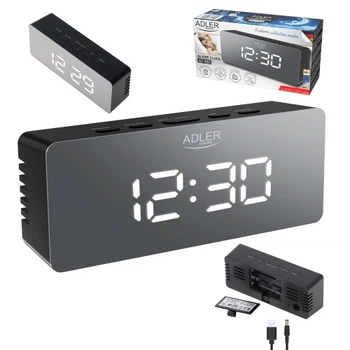 Часи-будильники Adler AD 1189 black 3xAAA або USB