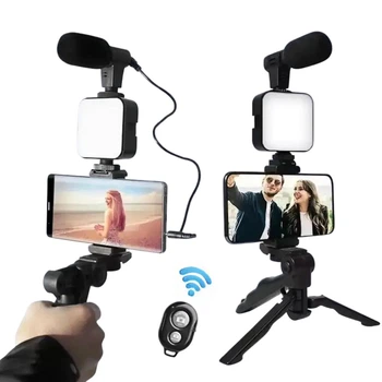 Набор блогера 5в1 для подкастов Video-making Kit AY49 Трипод +Держатель +LEDподсветка +Микрофон +Кнопка Black