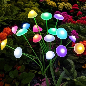 Садовий сонячний світильник у формі грибів SunLamp 2 шт, RGB, 10 LED, 70 см, водонепроникний