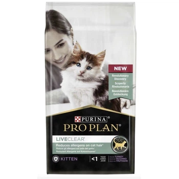 Сухий повнораціонний корм для кошенят Purina Pro Plan LiveClear для зменшення алергенів на шерсті з індичкою 1.4 кг