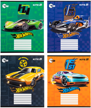 Набір шкільних зошитів Kite Hot Wheels 12 аркушів у косу лінію 5 шт (HW25-235/5)