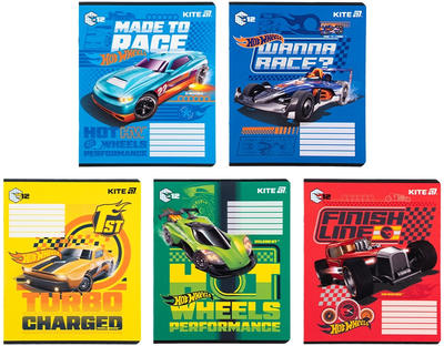 Набір шкільних зошитів Kite Hot Wheels 12 аркушів у клітинку 5 шт (HW25-232-1/5)