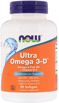 Kwasy tłuszczowe Now Foods Ultra Omega-3-D EPA 600 mg DHA 300 mg 90 kapsułek (733739016638)