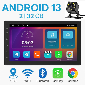 2DIN Android Auto Магнітола Podofo А3214 GPS/WiFi/CarPlay /З Камерою Заднього Огляду