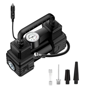 Автомобільний насос компресор від прикурювача 12V 120W Air pump 1025 з манометром і LED-ліхтарем та набором насадок чорний