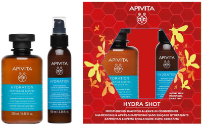 Набір для догляду за волоссям Apivita Hydra Shot Шампунь зволожувальний 250 мл + Незмивний кондиціонер зволожувальний 100 мл (5201279099749)