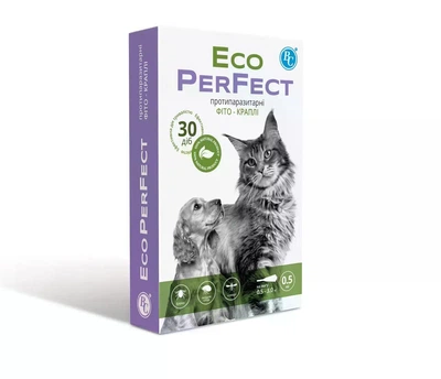 Противопаразитарные фито-капли Eco PerFect от блох, клещей и комаров для кошек и собак на вес 0,5-3кг (4 шт)