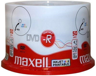 Dyski Maxell DVD-R 4.7GB 16X 50 szt do nadruku White (MXDP5016-)