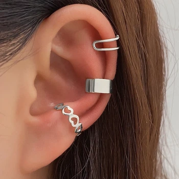Набор серьг кафов без прокола Earcuff Серебряные 3шт