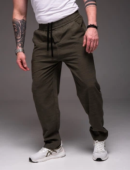 Брюки R.A. хакі лляні пряма штанина Big Size 2396-7XL