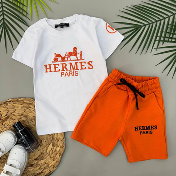 Детский костюм Hermes на мальчика (футболка+шорты) 98-104 см белый с оранжевым