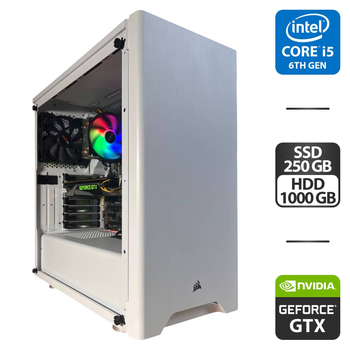 Игровой ПК Corsair Carbide 275R Tempered Glass White Tower / Intel Core i5-6500 (4 ядра по 3.2 - 3.6 GHz) / 16 GB DDR4 / 250 GB SSD + 1000 GB HDD / nVidia GeForce GTX 1080, 8 GB GDDR5X, 256-bit / 500W б/у