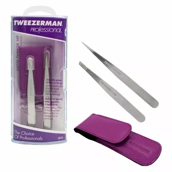 Мини-набор пинцетов Tweezerman 4048-P с фиолетовым кейсом 2 шт