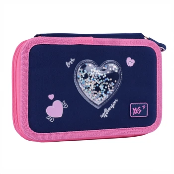 Пенал двойной YES HP-01 Bright Hearts 13х21х4 см Сине-розовый (533640)
