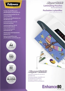 Folie do laminowania Fellowes SuperQuick błyszczące 80 mikronów A4 100 szt. (77511544002)