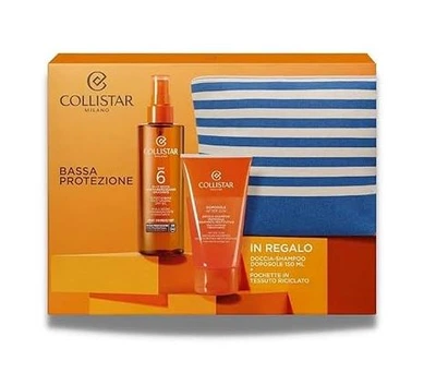 Набор для загара Collistar масло SPF6 200 мл + iампунь после солнца 150 мл + косметичка Подарочный формат