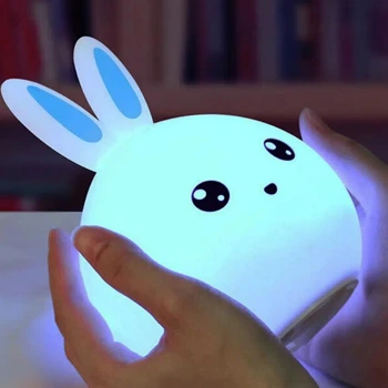Ночник дитячий силіконовий Кролик акумуляторний сенсорний LED RGB підсвічування М'який GS-8177