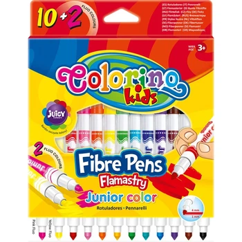 Фломастеры Colorino Fibre Pens смываемые 10 цветов + 2 неон 12 шт 34609PTR