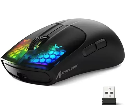 Миша бездротова Attack Shark X5, Black, Bluetooth / USB 2.4GHz / Type-C, оптична (сенсор PixArt PAW3212), 800 - 4000 dpi, 10G, RGB підсвічування, 5 кнопок, акумулятор 280 mAh, 49 г